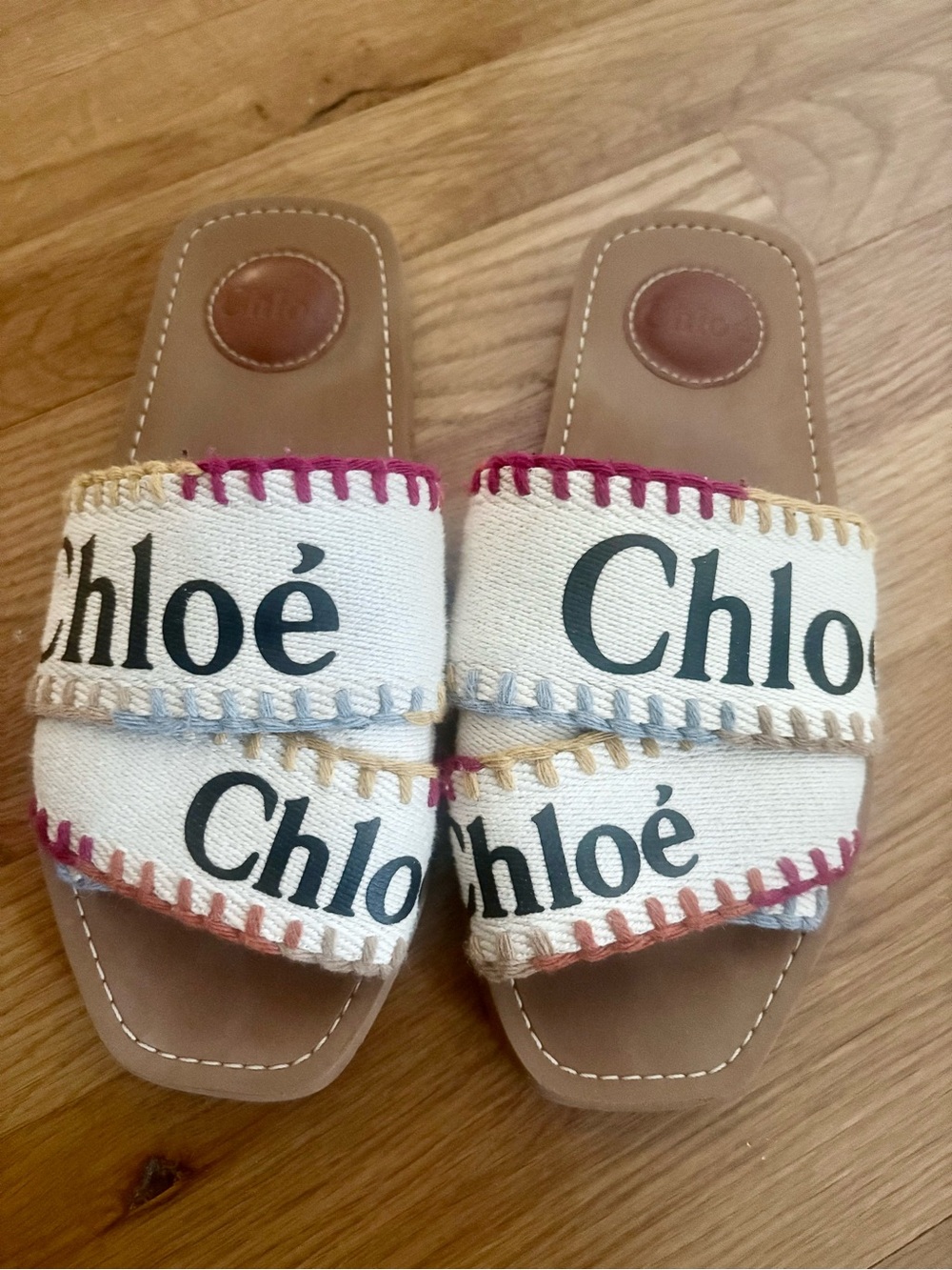 Chloe Women White Woody Embroidered Logo-print Canvas